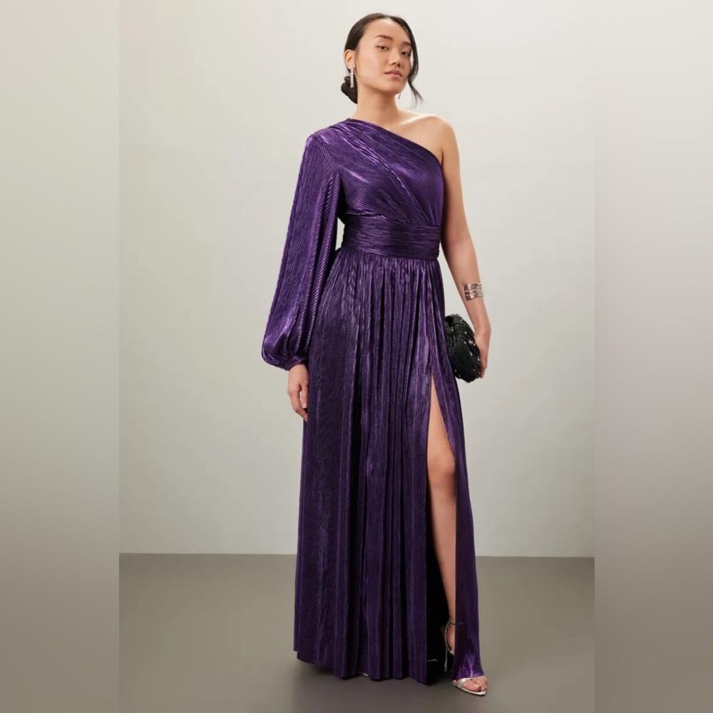 Bronx and Banco metallic one sleeve purple Florence maxi gown dress size XXL